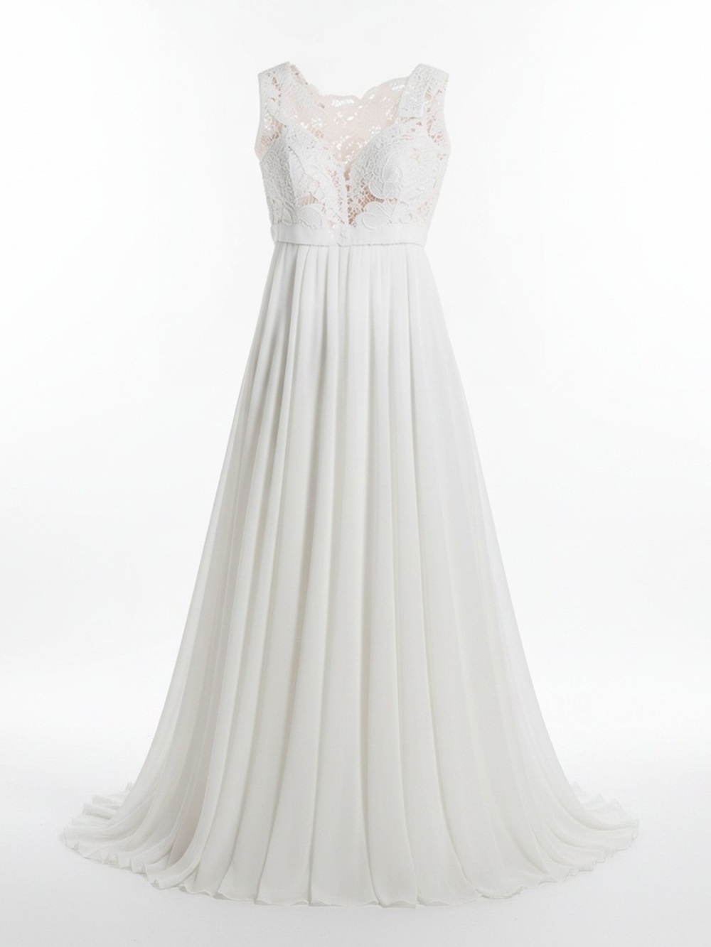 Ivory Lace Bodice Chiffon A-Line Wedding Dress